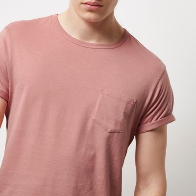 Light pink roll sleeve T-shirt
